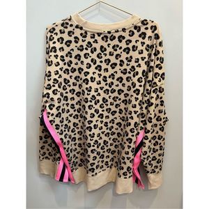 Cabana by Crown & Ivy NWOT XL bright pink side striped oversized leopard print p